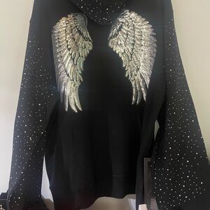 Custom Black Hoodie with Shimmering Angel Wings Set (Sold)